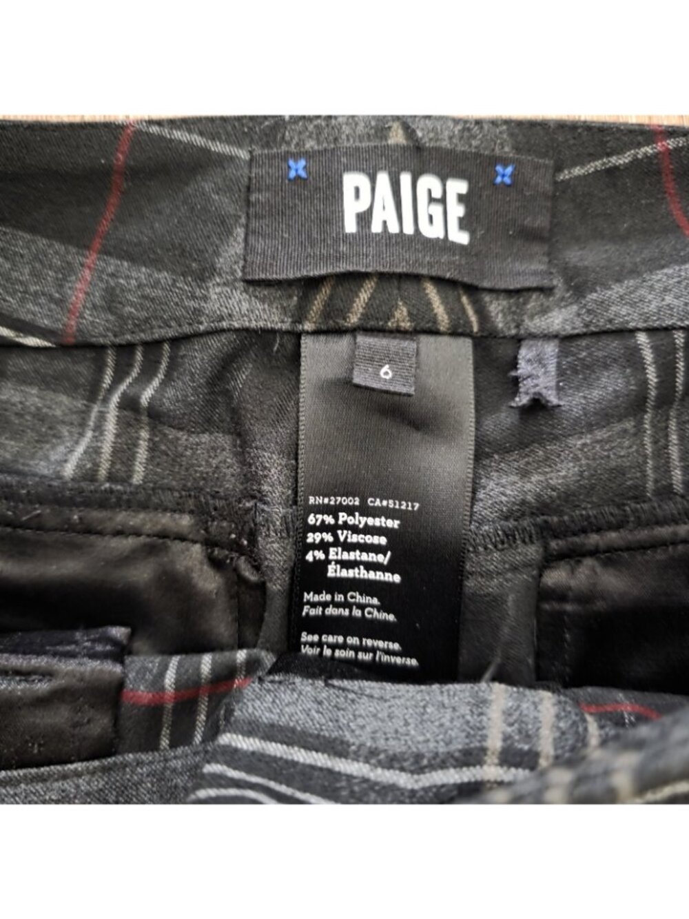 Paige Edgerton Moto Zip Plaid Pants Black Gray 6 EUC - Picture 5 of 5